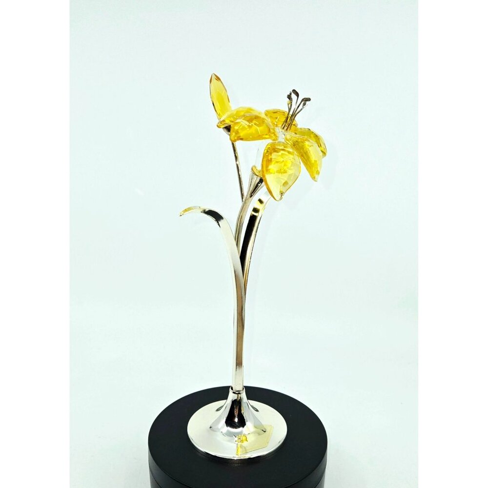 Vintage Godinger Yellow Crystal Flower Daffodil Silver-Plated Stem
